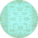 Round Machine Washable Oriental Light Blue Traditional Rug, wshabs495lblu