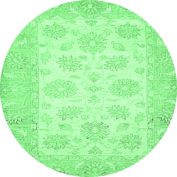 Round Machine Washable Oriental Emerald Green Traditional Area Rugs, wshabs495emgrn
