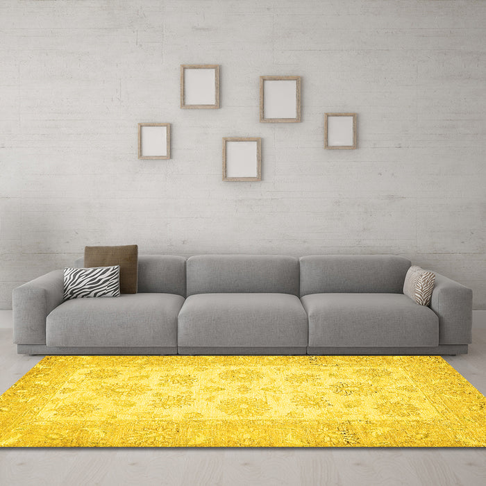 Machine Washable Oriental Yellow Traditional Rug in a Living Room, wshabs495yw