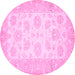 Round Machine Washable Oriental Pink Traditional Rug, wshabs495pnk