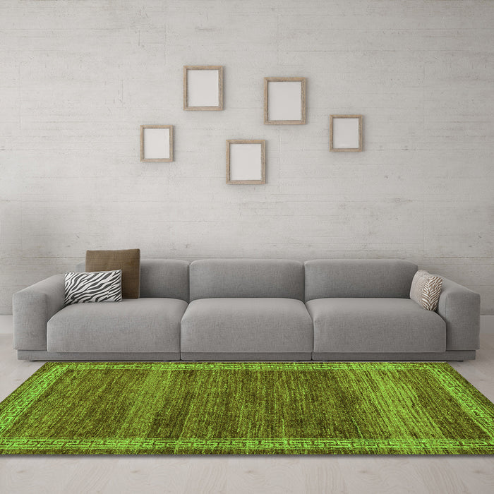 Machine Washable Abstract Green Modern Area Rugs in a Living Room,, wshabs4960grn