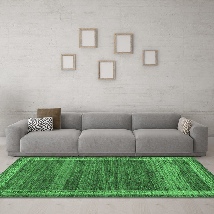 Machine Washable Abstract Emerald Green Modern Area Rugs in a Living Room,, wshabs4960emgrn