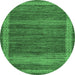 Round Machine Washable Abstract Emerald Green Modern Area Rugs, wshabs4960emgrn