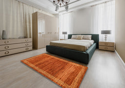 Abstract Neon Orange Modern Rug in a Bedroom, abs4960