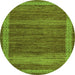 Round Machine Washable Abstract Green Modern Area Rugs, wshabs4960grn