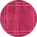 Round Machine Washable Abstract Pink Modern Rug, wshabs4961pnk