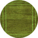 Round Machine Washable Abstract Green Modern Area Rugs, wshabs4961grn