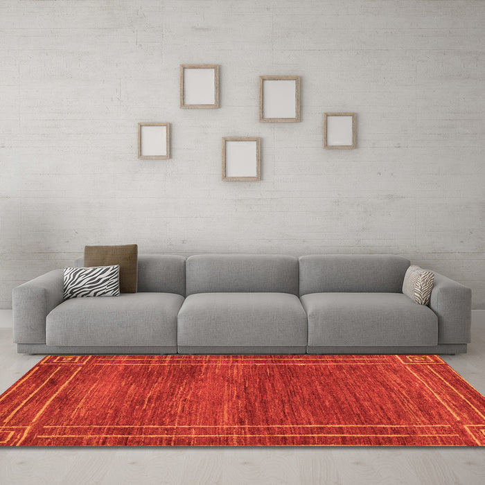 Machine Washable Abstract Orange Modern Area Rugs in a Living Room, wshabs4961org