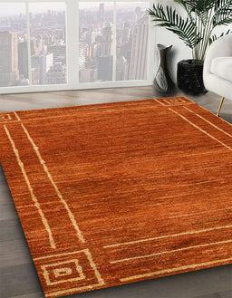 Machine Washable Abstract Orange Red Rug in a Family Room, wshabs4961