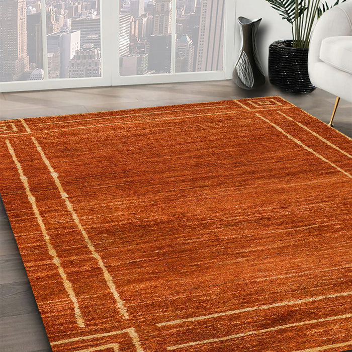 Machine Washable Abstract Orange Red Rug in a Family Room, wshabs4961