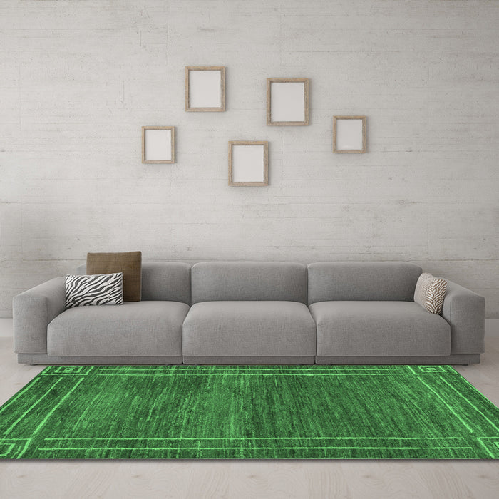 Machine Washable Abstract Emerald Green Modern Area Rugs in a Living Room,, wshabs4961emgrn