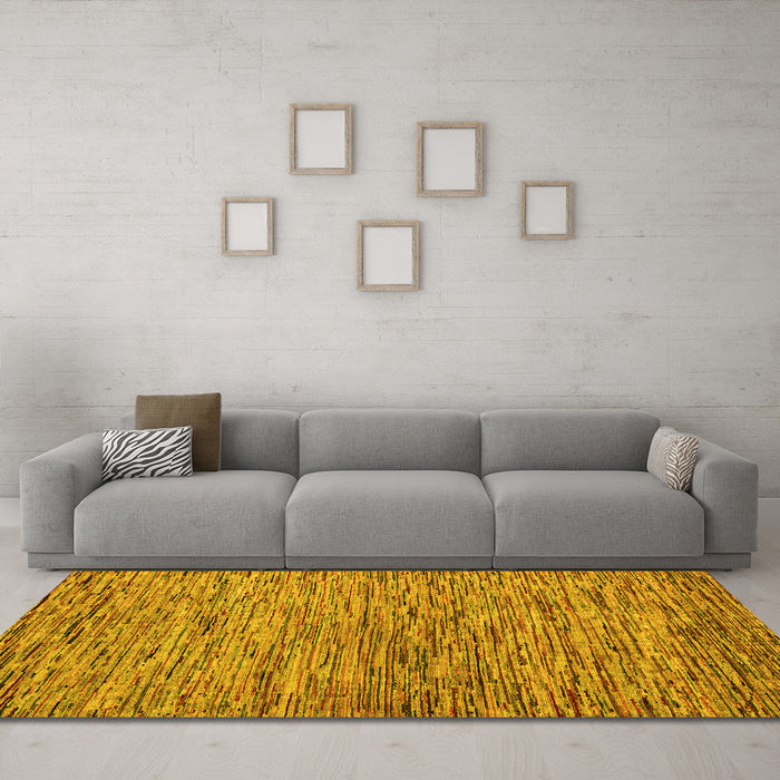 Machine Washable Abstract Yellow Modern Rug in a Living Room, wshabs4962yw