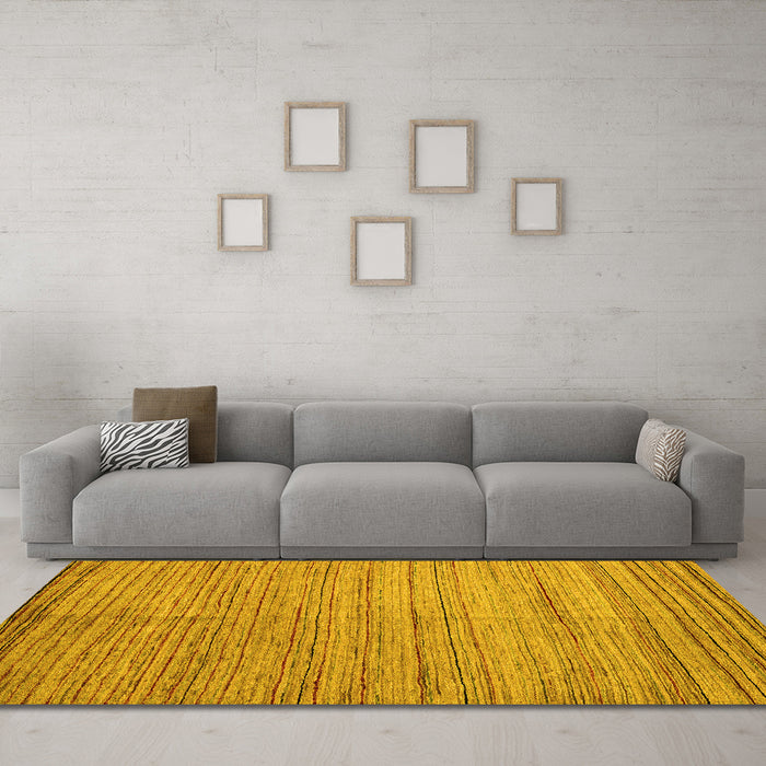 Machine Washable Abstract Yellow Modern Rug in a Living Room, wshabs4963yw