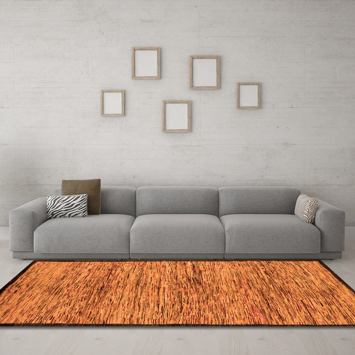 Machine Washable Abstract Orange Modern Area Rugs in a Living Room, wshabs4965org