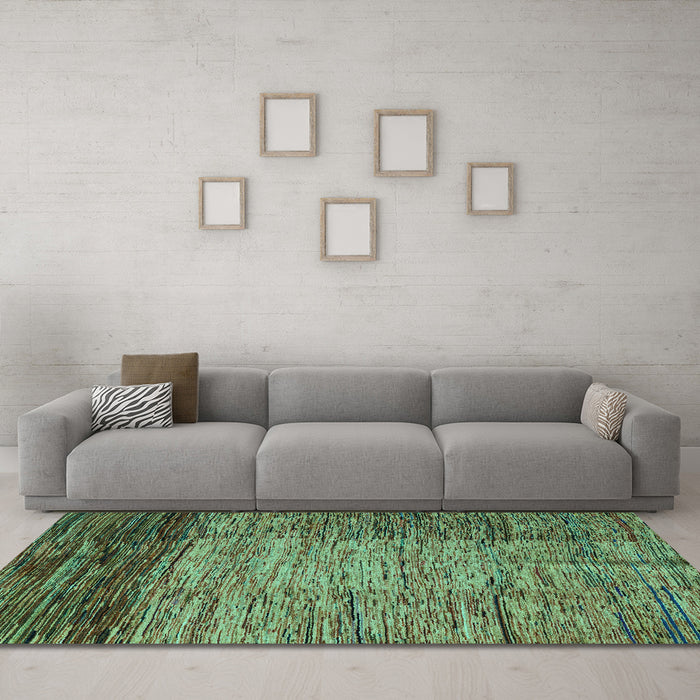 Machine Washable Abstract Turquoise Modern Area Rugs in a Living Room,, wshabs4966turq