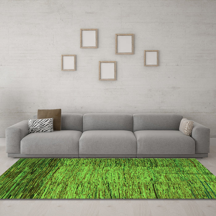 Machine Washable Abstract Green Modern Area Rugs in a Living Room,, wshabs4966grn