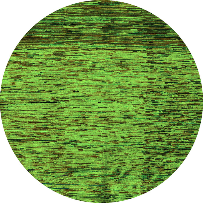 Round Machine Washable Abstract Green Modern Area Rugs, wshabs4966grn