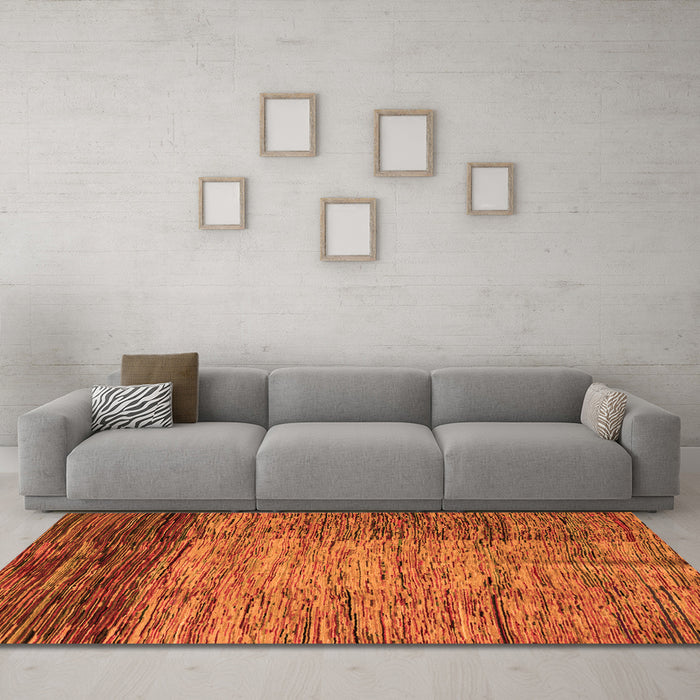 Machine Washable Abstract Orange Modern Area Rugs in a Living Room, wshabs4966org