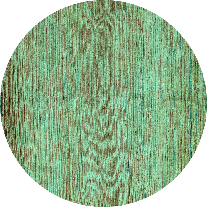 Round Machine Washable Abstract Turquoise Modern Area Rugs, wshabs4967turq