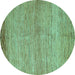 Round Abstract Turquoise Modern Rug, abs4967turq