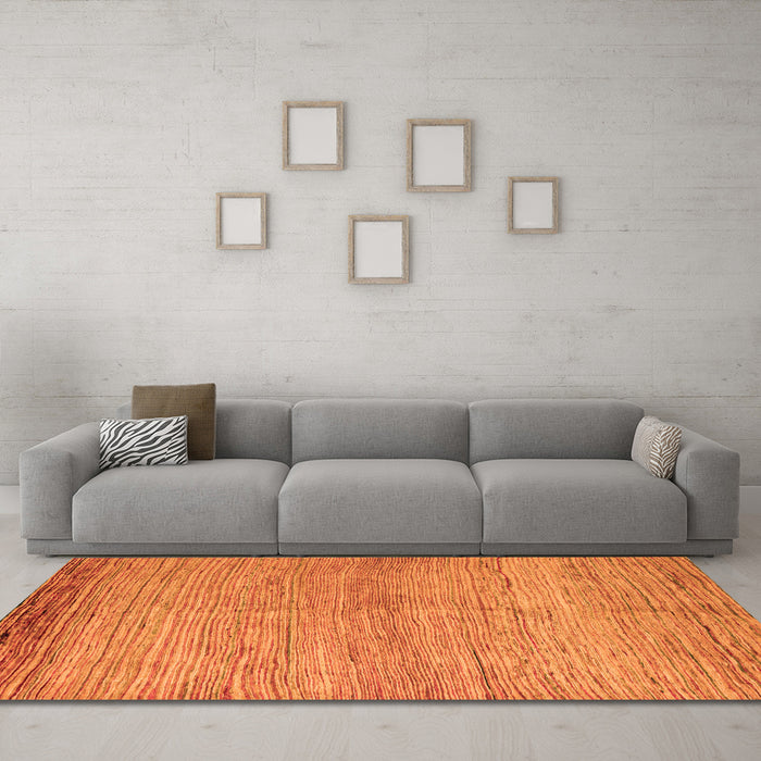 Machine Washable Abstract Orange Modern Area Rugs in a Living Room, wshabs4967org