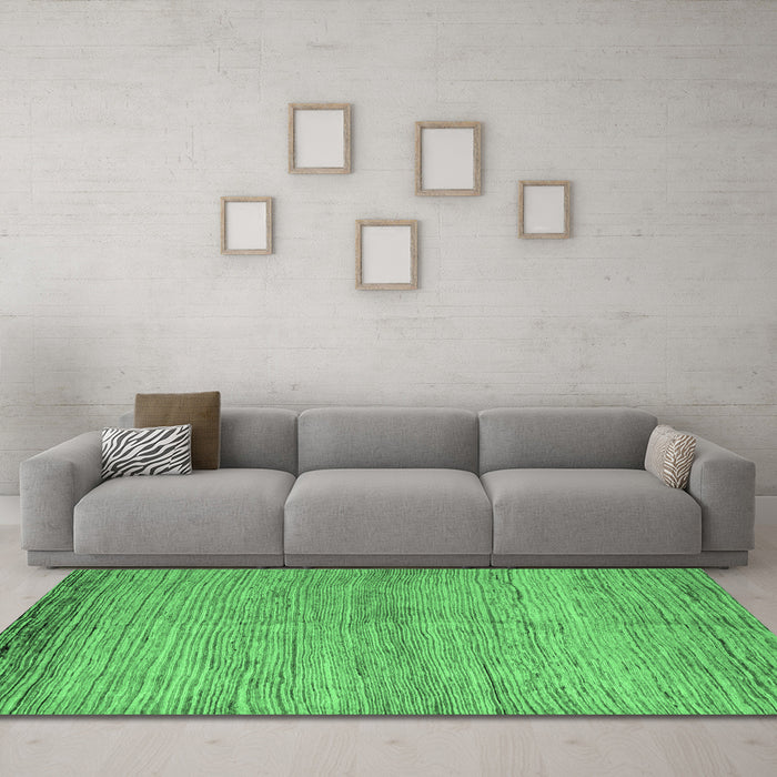 Machine Washable Abstract Emerald Green Modern Area Rugs in a Living Room,, wshabs4967emgrn