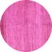 Round Machine Washable Abstract Pink Modern Rug, wshabs4967pnk