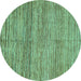 Round Machine Washable Abstract Turquoise Modern Area Rugs, wshabs4968turq