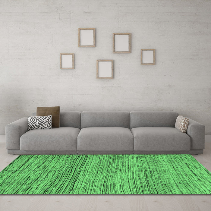 Machine Washable Abstract Emerald Green Modern Area Rugs in a Living Room,, wshabs4968emgrn