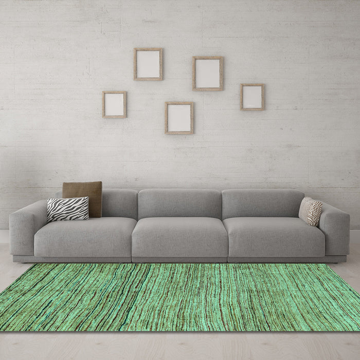 Machine Washable Abstract Turquoise Modern Area Rugs in a Living Room,, wshabs4968turq