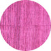 Round Machine Washable Abstract Pink Modern Rug, wshabs4968pnk