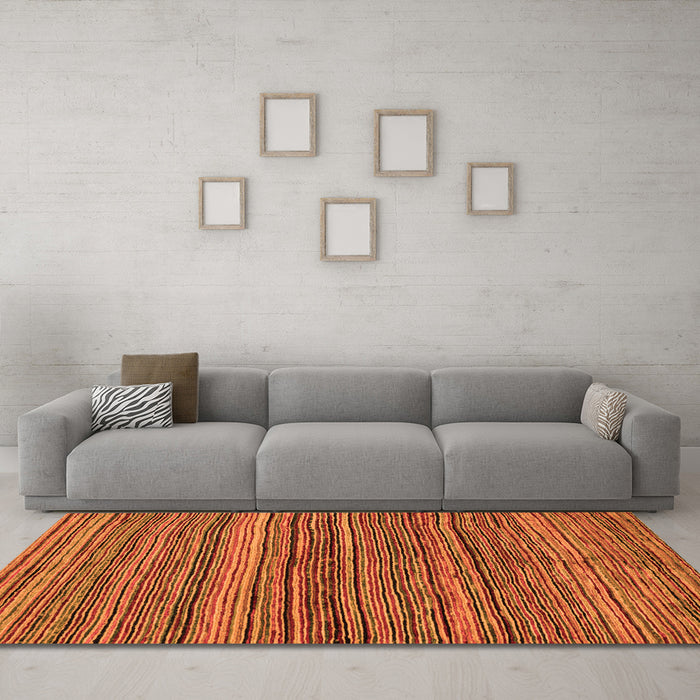 Machine Washable Abstract Orange Modern Area Rugs in a Living Room, wshabs4969org