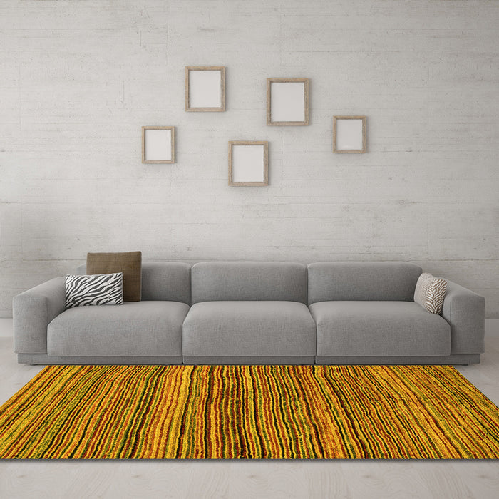 Machine Washable Abstract Yellow Modern Rug in a Living Room, wshabs4969yw