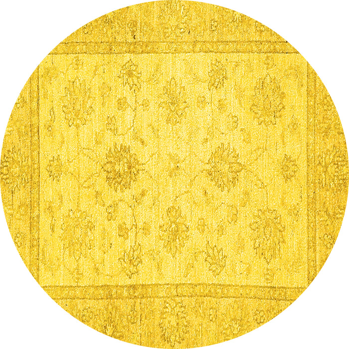 Round Oriental Yellow Traditional Rug, abs496yw