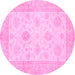 Round Machine Washable Oriental Pink Traditional Rug, wshabs496pnk