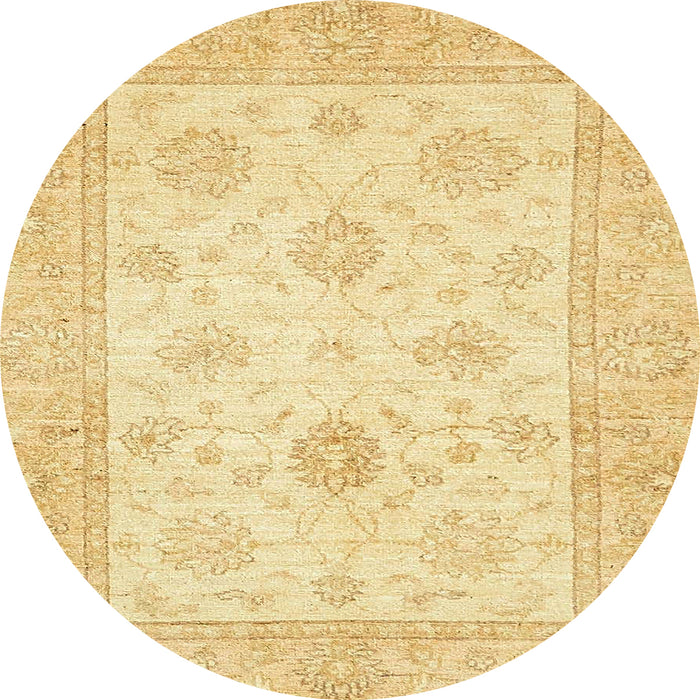 Round Abstract Mustard Yellow Oriental Rug, abs496