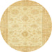 Round Abstract Mustard Yellow Oriental Rug, abs496