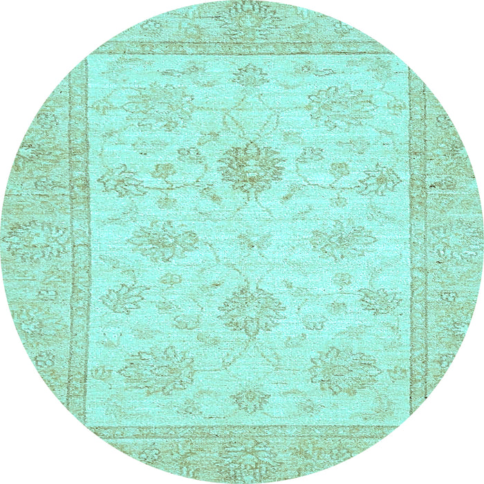 Round Machine Washable Oriental Light Blue Traditional Rug, wshabs496lblu