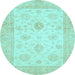 Round Machine Washable Oriental Light Blue Traditional Rug, wshabs496lblu