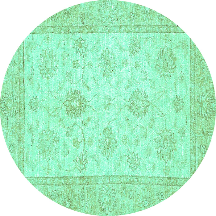 Round Machine Washable Oriental Turquoise Traditional Area Rugs, wshabs496turq