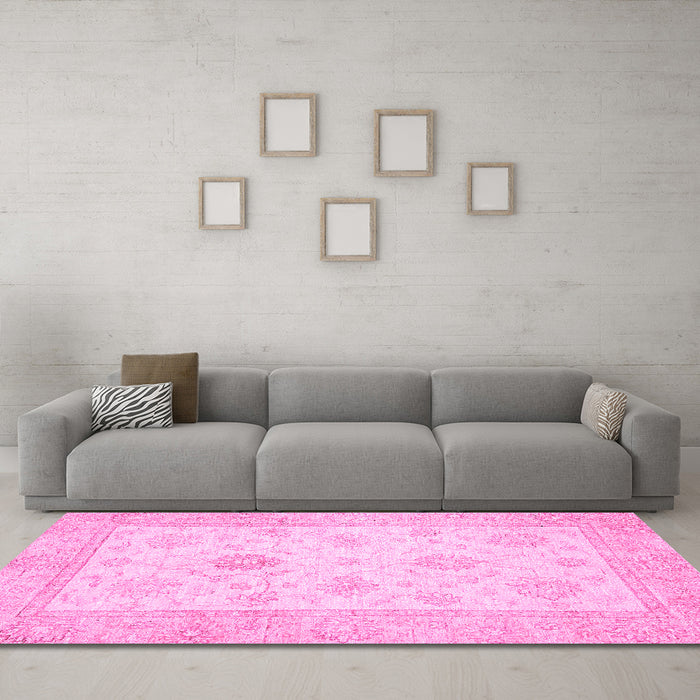 Machine Washable Oriental Pink Traditional Rug in a Living Room, wshabs496pnk