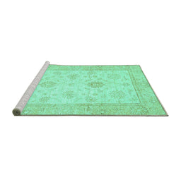 Sideview of Machine Washable Oriental Turquoise Traditional Area Rugs, wshabs496turq