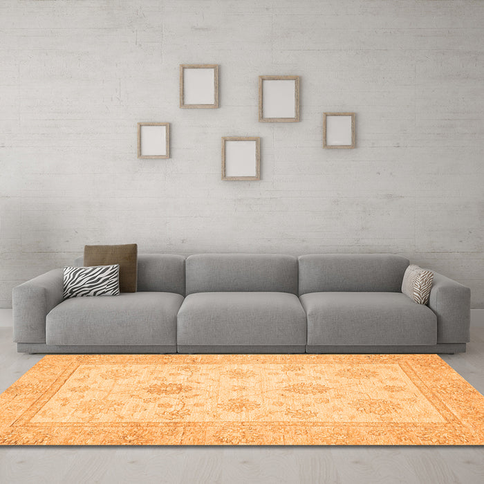 Machine Washable Oriental Orange Traditional Area Rugs in a Living Room, wshabs496org