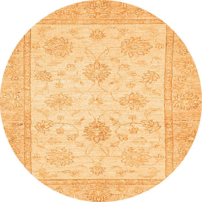 Round Machine Washable Oriental Orange Traditional Area Rugs, wshabs496org