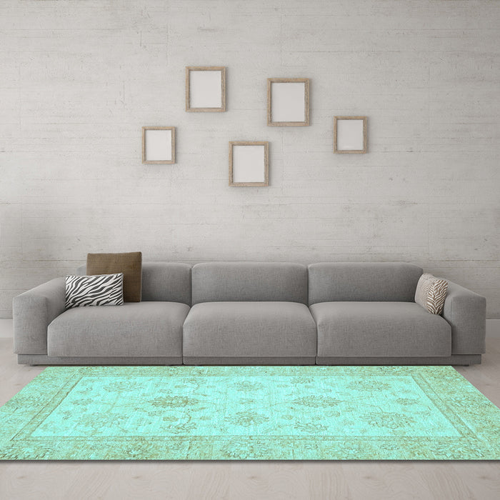 Machine Washable Oriental Light Blue Traditional Rug in a Living Room, wshabs496lblu