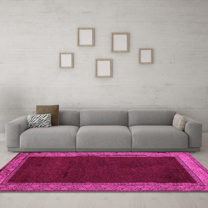 Machine Washable Abstract Pink Modern Rug in a Living Room, wshabs4970pnk