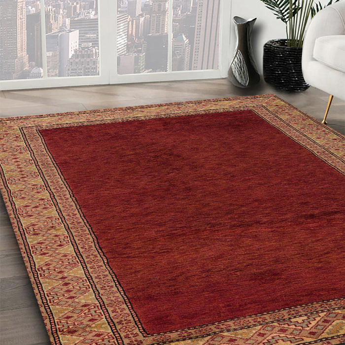 Machine Washable Abstract Red Rug in a Family Room, wshabs4970