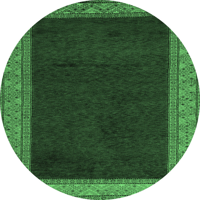 Round Machine Washable Abstract Emerald Green Modern Area Rugs, wshabs4970emgrn
