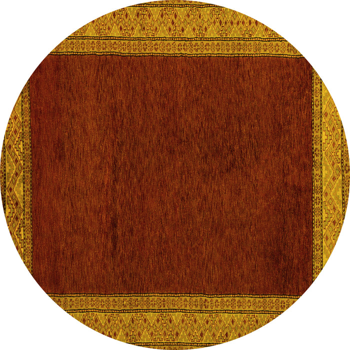 Round Abstract Yellow Modern Rug, abs4970yw