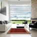 Square Abstract Red Modern Rug in a Living Room, abs4970